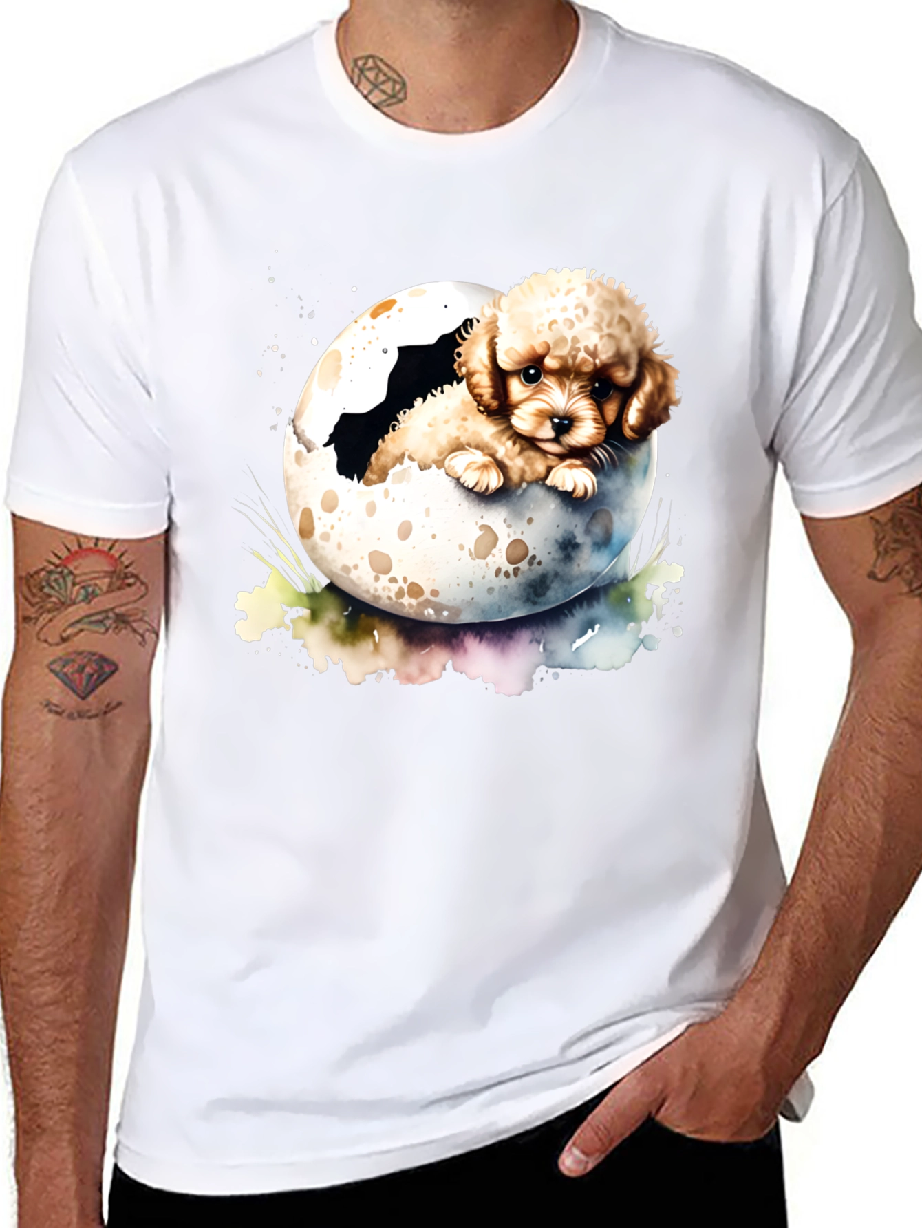 Cute Puppy in Eggshell Mens T-Shirt