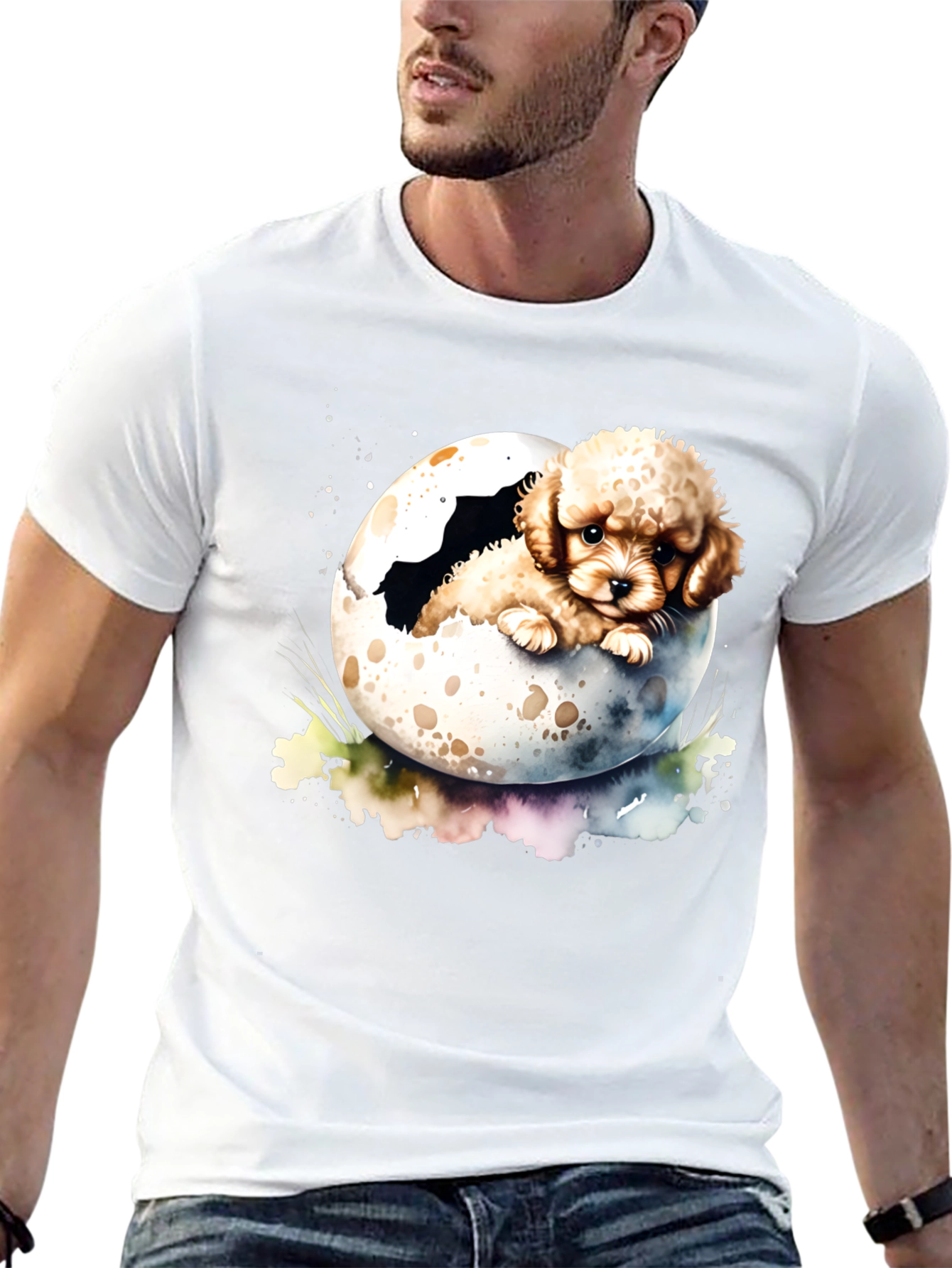 Cute Puppy in Eggshell Mens T-Shirt