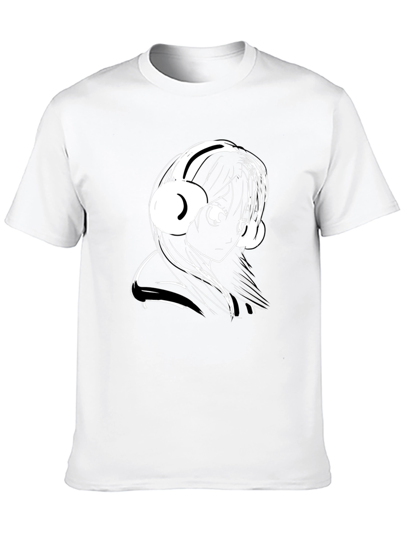 Anime Girl Headphones Black T-Shirt