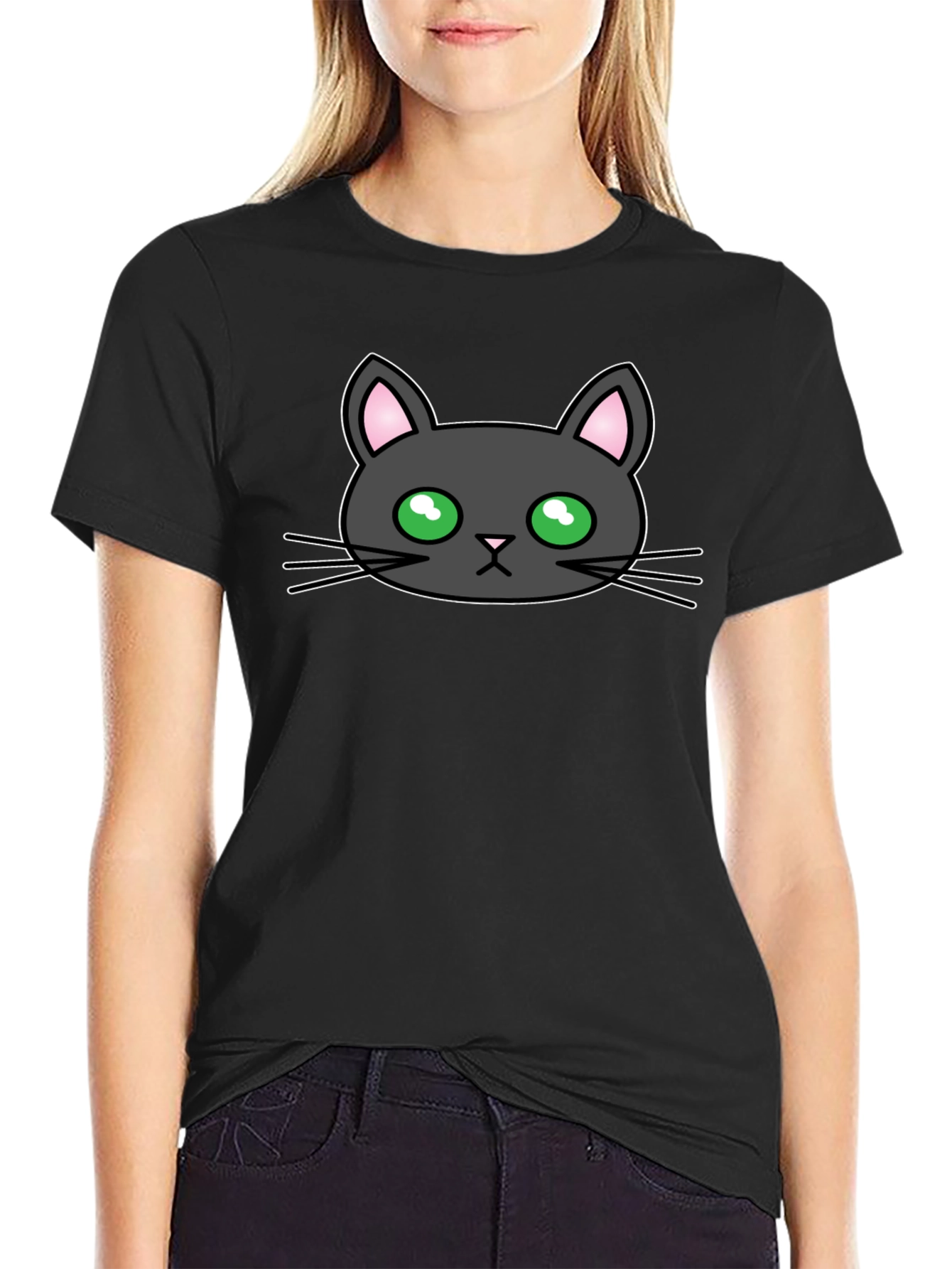 Black Cat Graphic Tee - Cute Cartoon Design