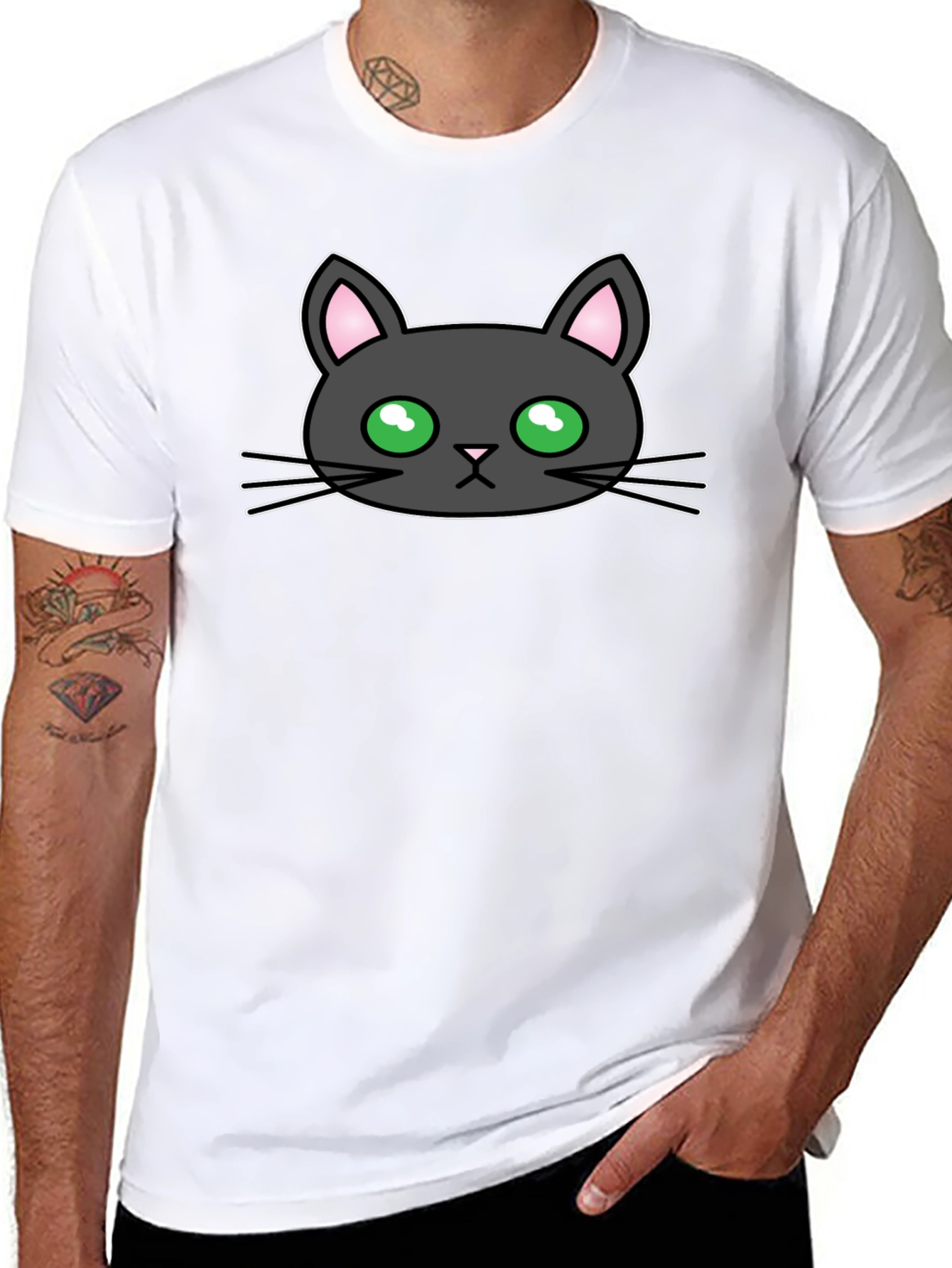 Black Cat Graphic Tee - Cute Cartoon Design