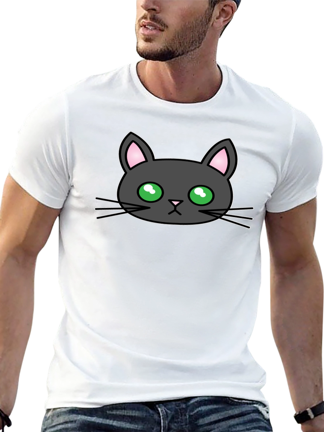 Black Cat Graphic Tee - Cute Cartoon Design
