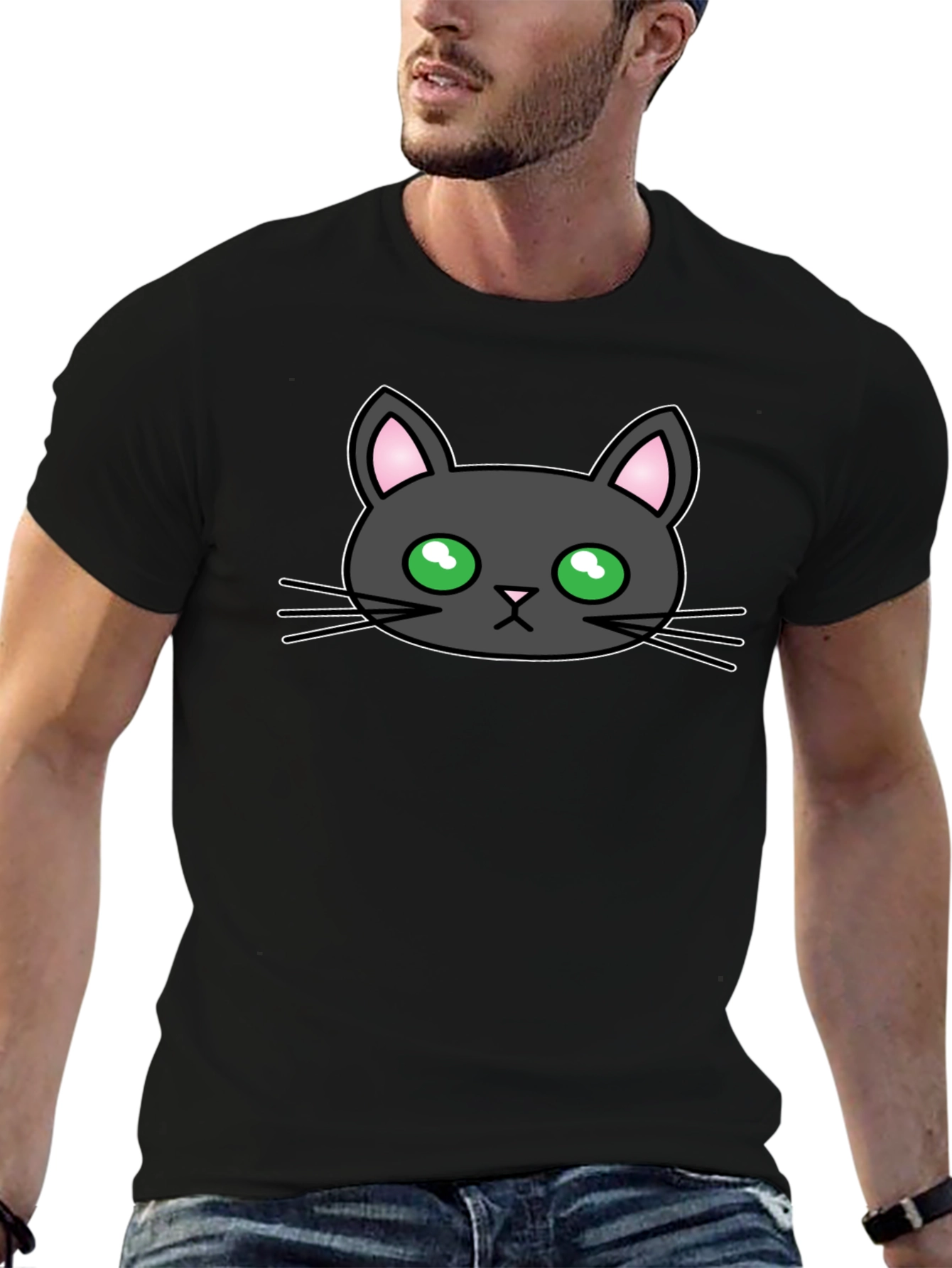 Black Cat Graphic Tee - Cute Cartoon Design