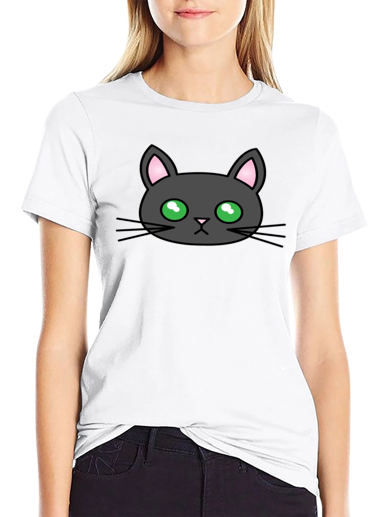 Black Cat Graphic Tee - Cute Cartoon Design
