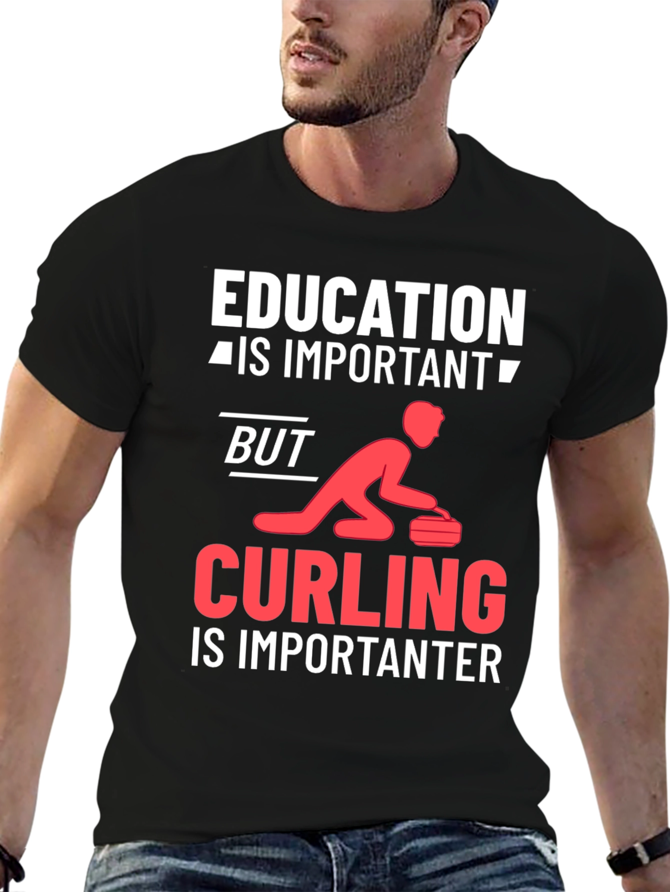 Education vs Curling T-Shirt