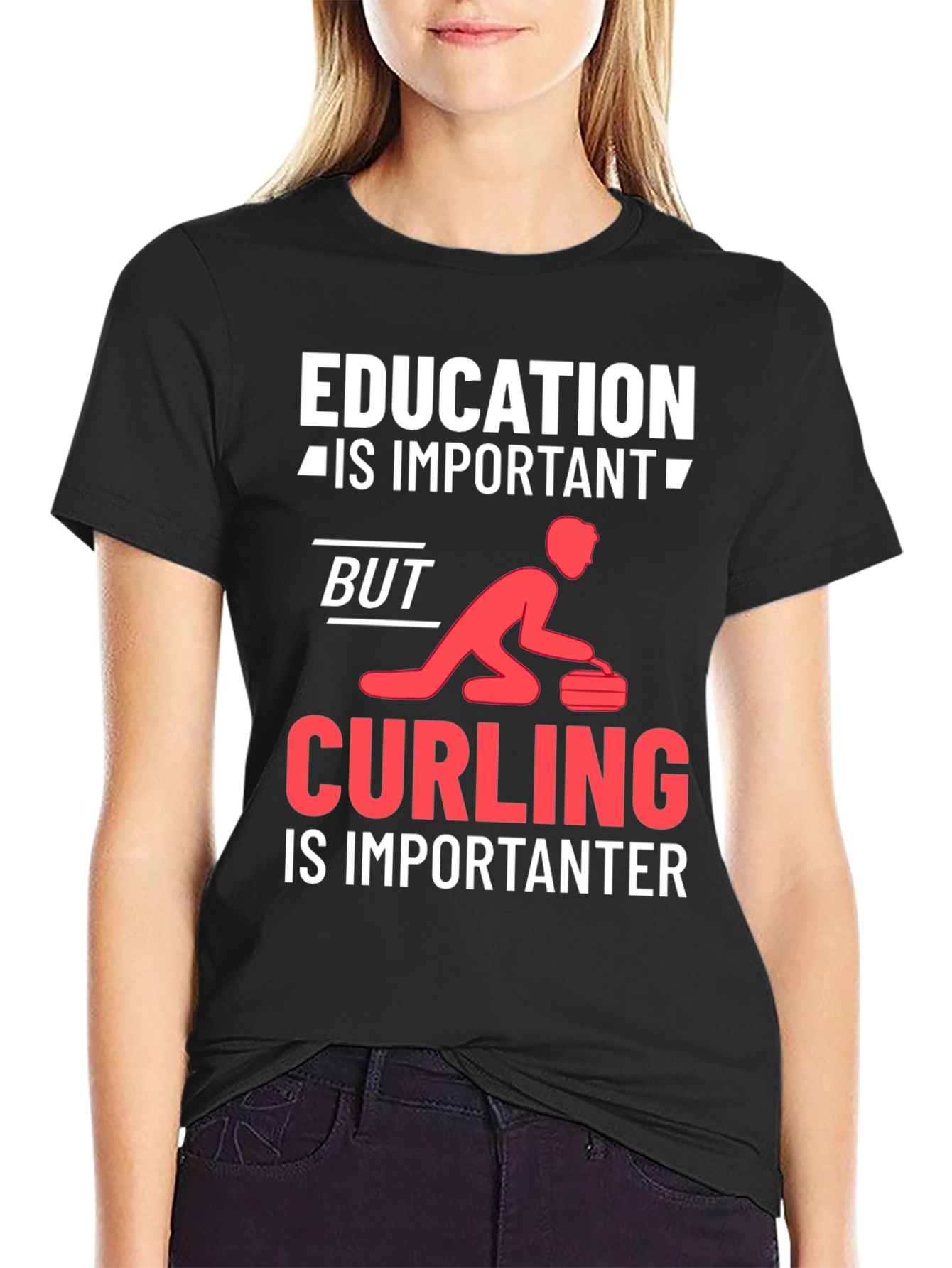 Education vs Curling T-Shirt