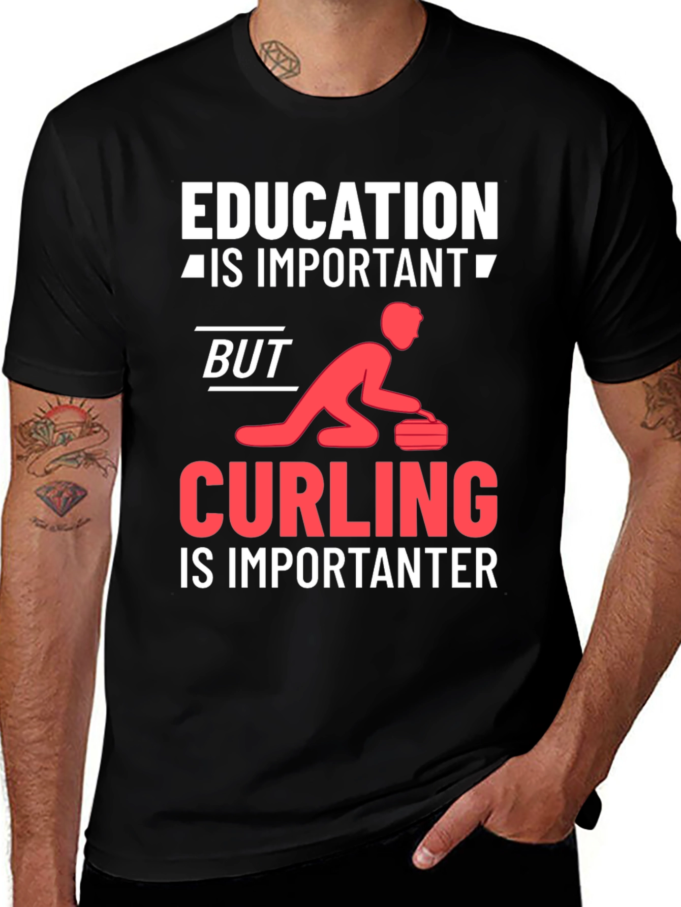 Education vs Curling T-Shirt