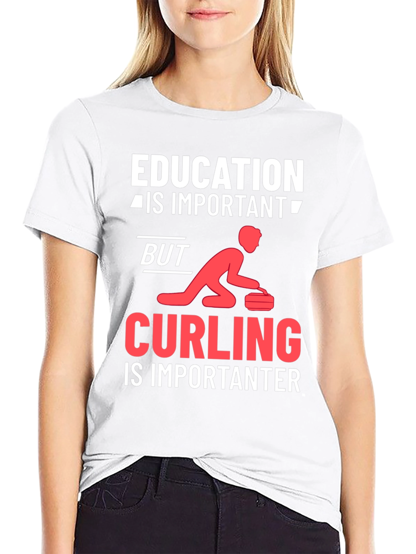 Education vs Curling T-Shirt