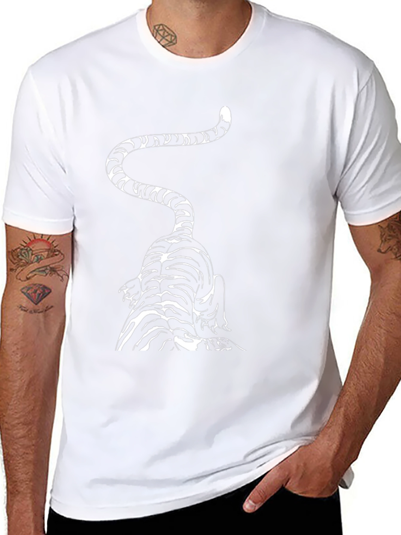 Striped Cat Graphic Tee - Black Cotton Blend
