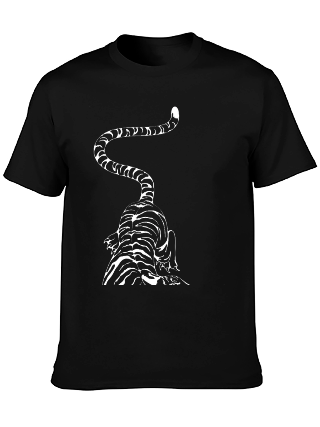 Striped Cat Graphic Tee - Black Cotton Blend