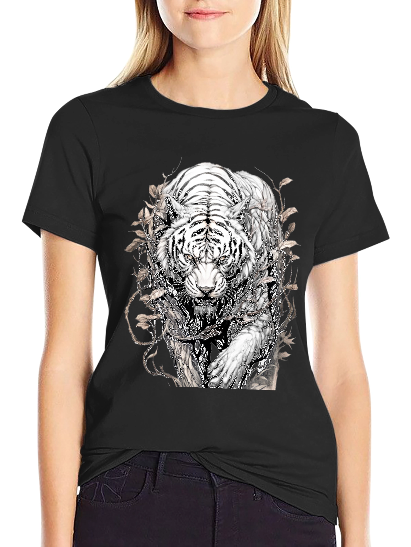 Tiger Graphic Tee - Black Stylish Animal Print T-Shirt