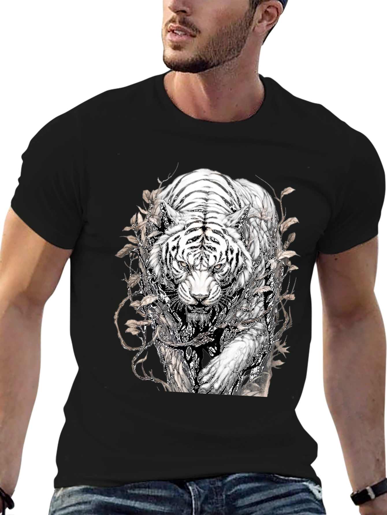 Tiger Graphic Tee - Black Stylish Animal Print T-Shirt