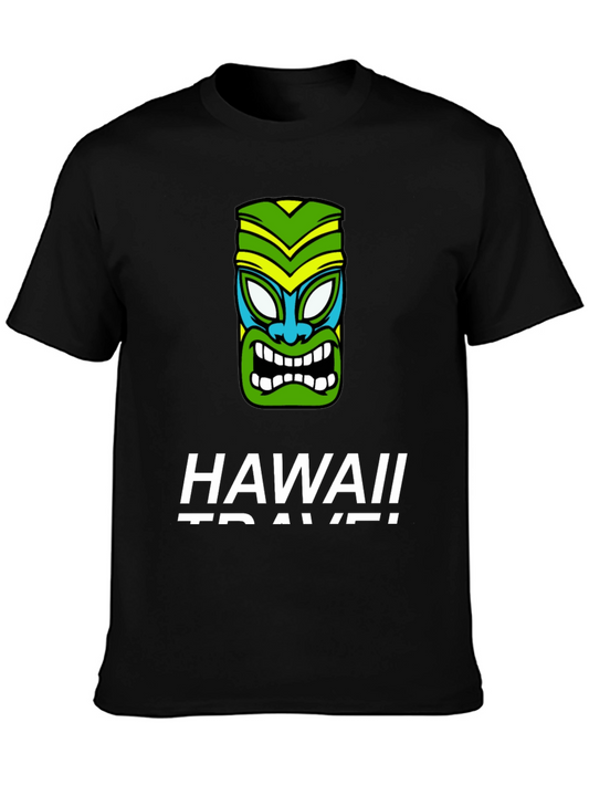 Hawaii Travel Tiki Face Black T-Shirt
