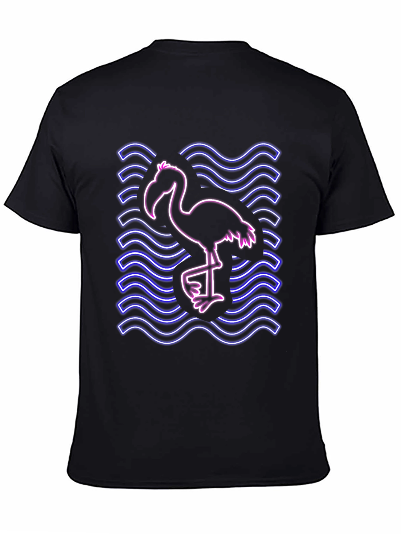 Neon Flamingo Graphic Tee - Black Cotton Shirt