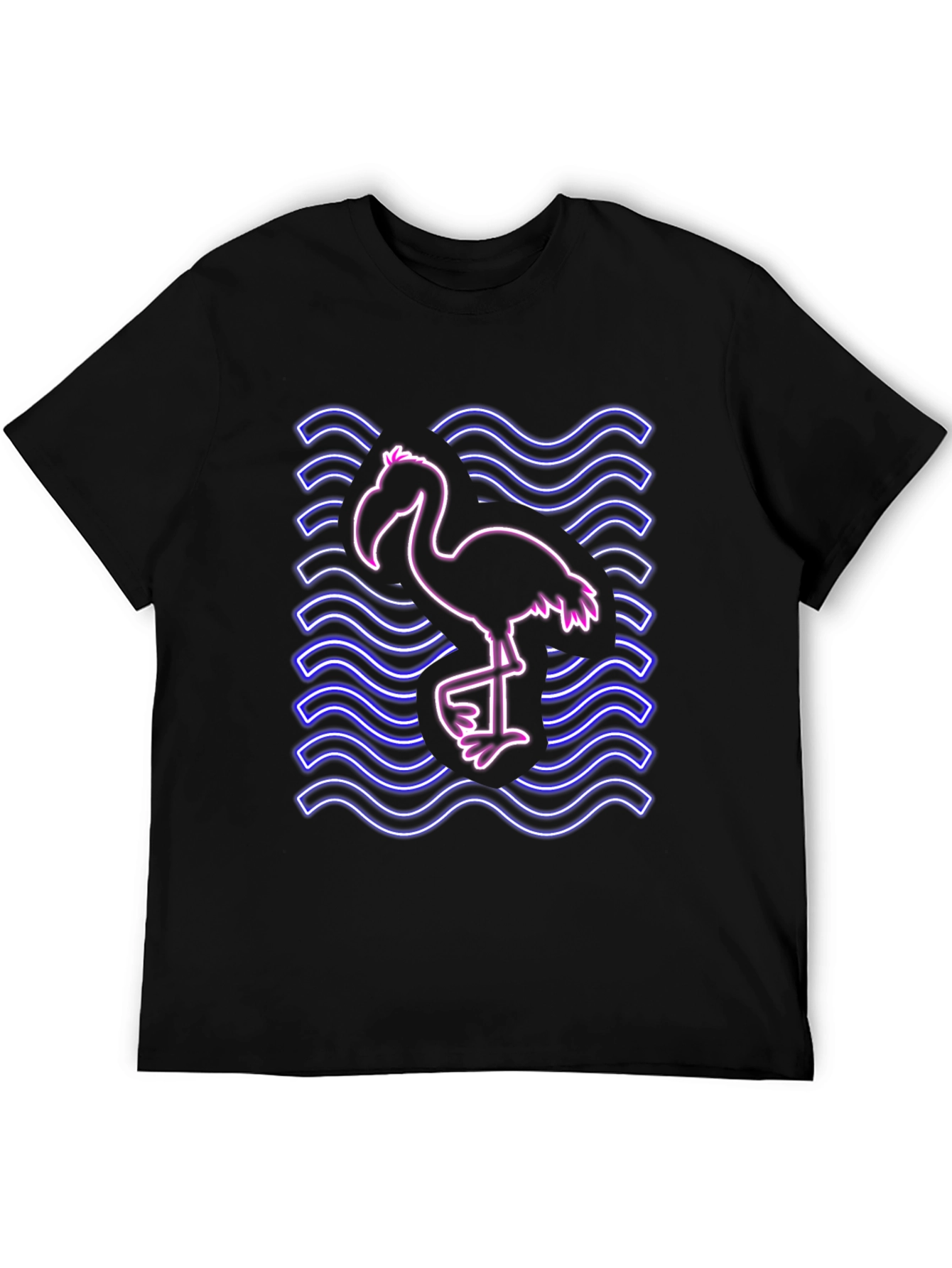 Neon Flamingo Graphic Tee - Black Cotton Shirt