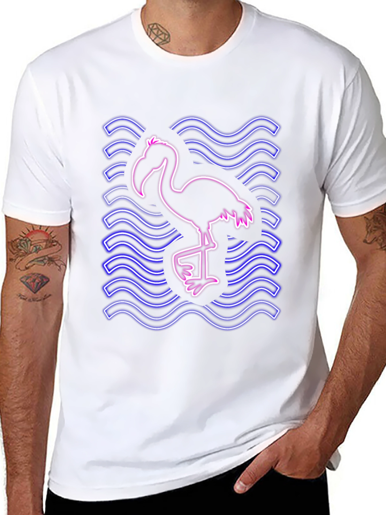 Neon Flamingo Graphic Tee - Black Cotton Shirt