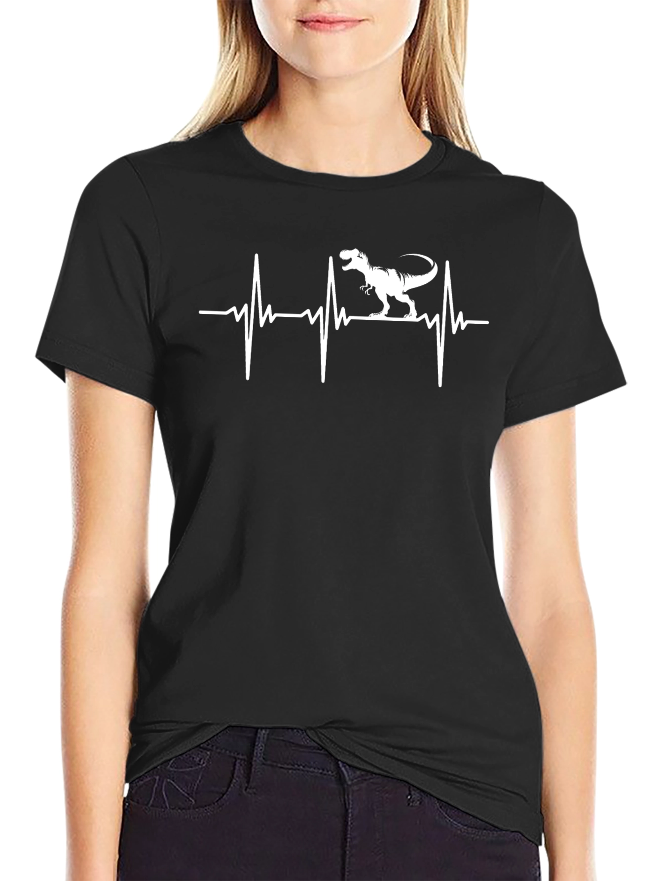 Dino Heartbeat T-Shirt - Black Novelty Tee