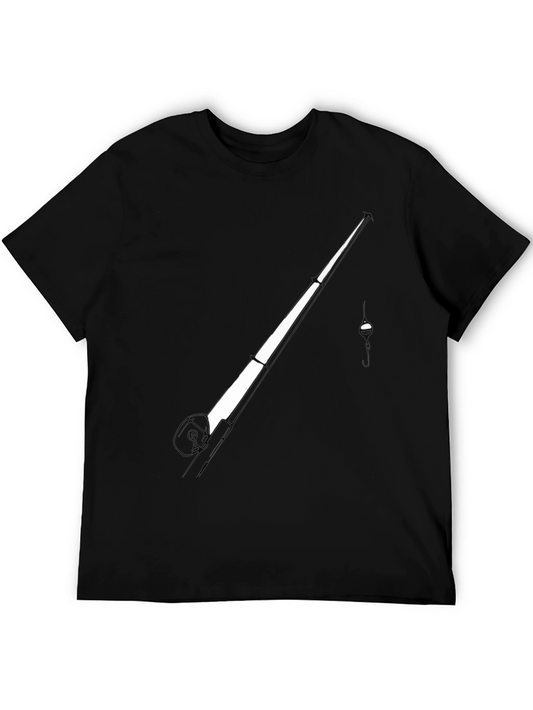 Fishing Rod Graphic Tee - Black Cotton Blend