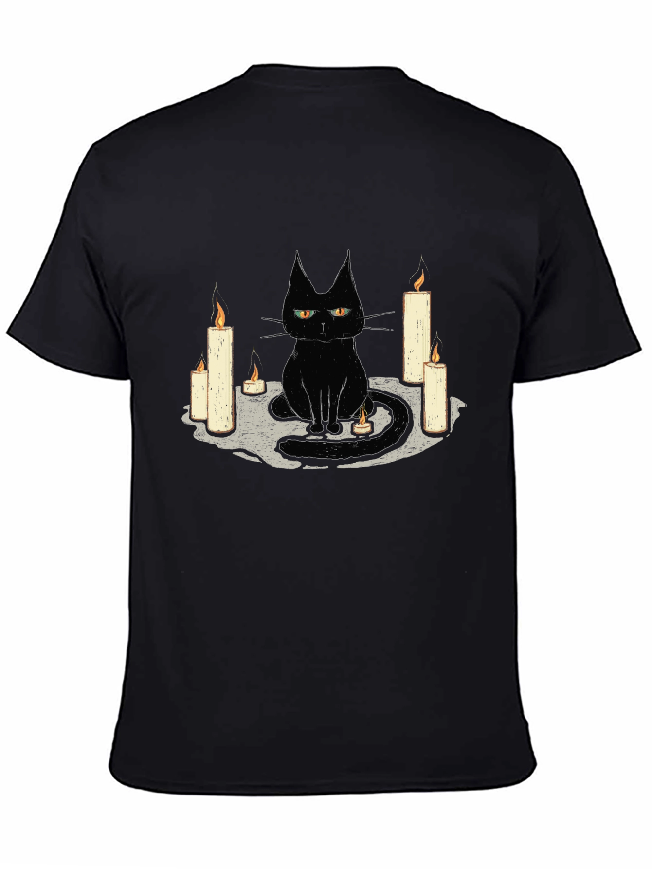 Black Cat Candle Graphic Tee - Unique Halloween T-Shirt