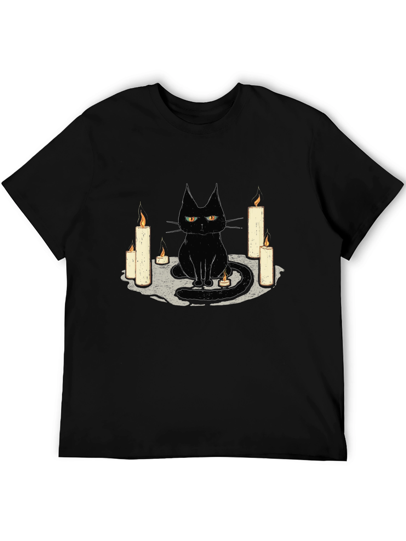 Black Cat Candle Graphic Tee - Unique Halloween T-Shirt