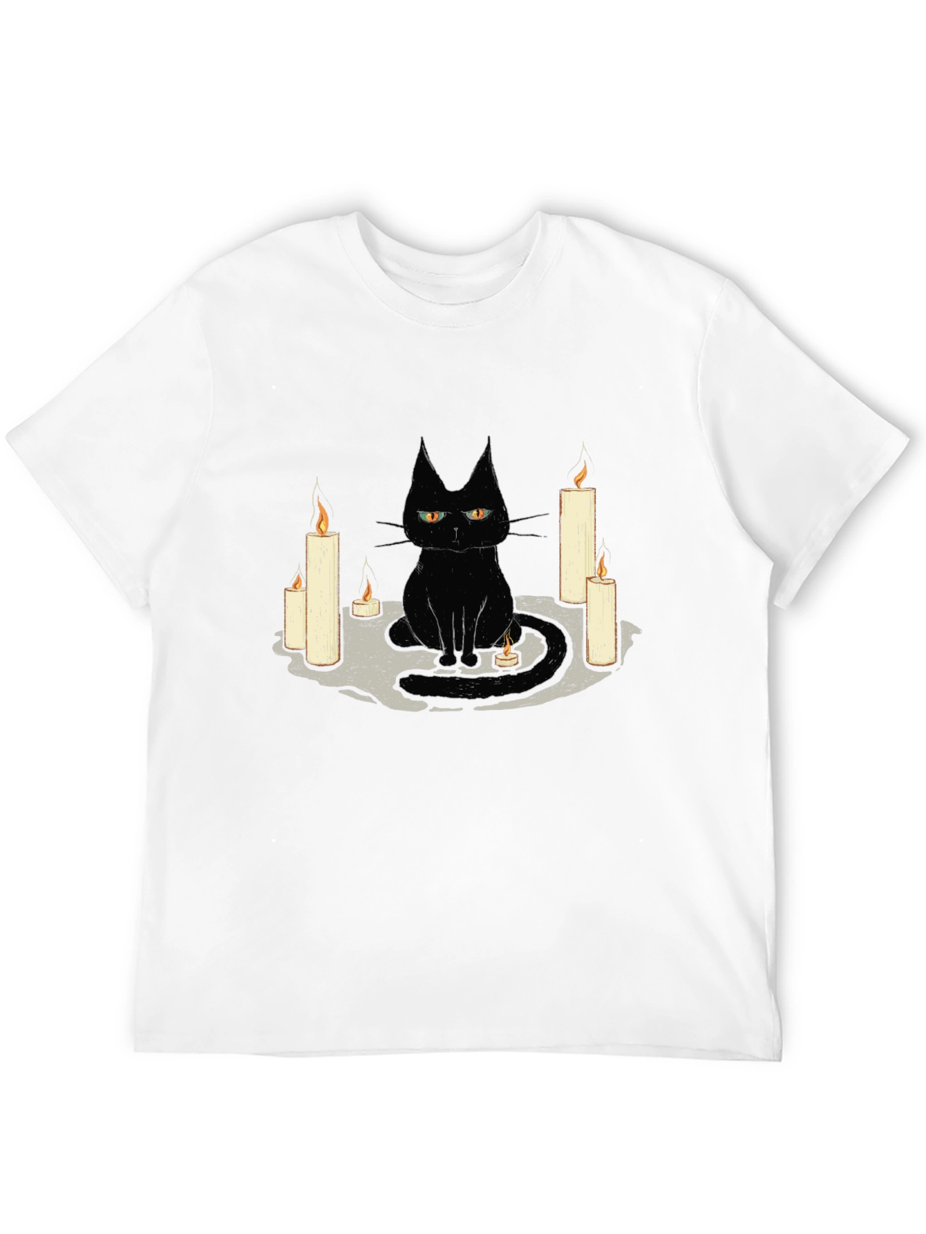 Black Cat Candle Graphic Tee - Unique Halloween T-Shirt