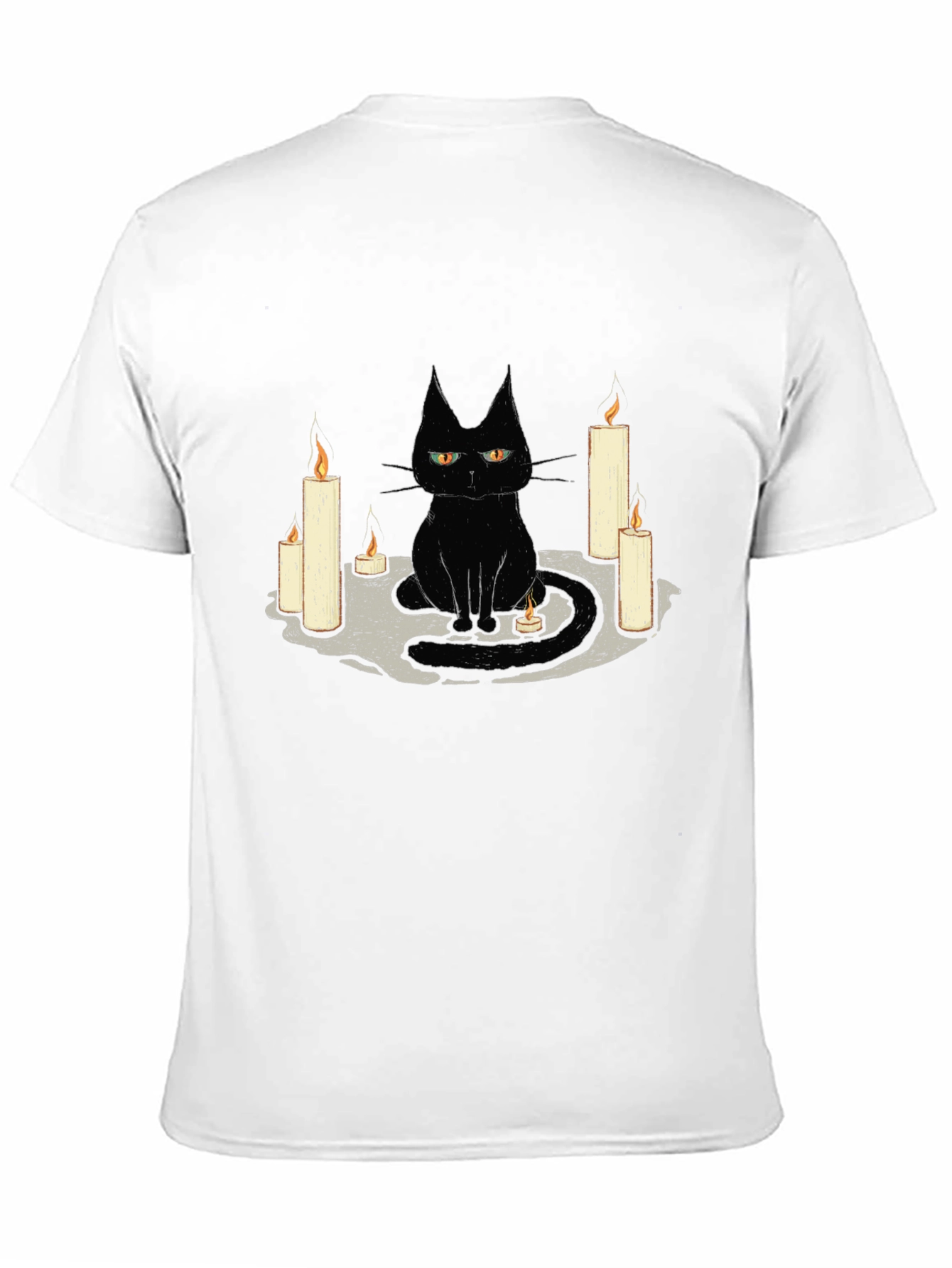 Black Cat Candle Graphic Tee - Unique Halloween T-Shirt