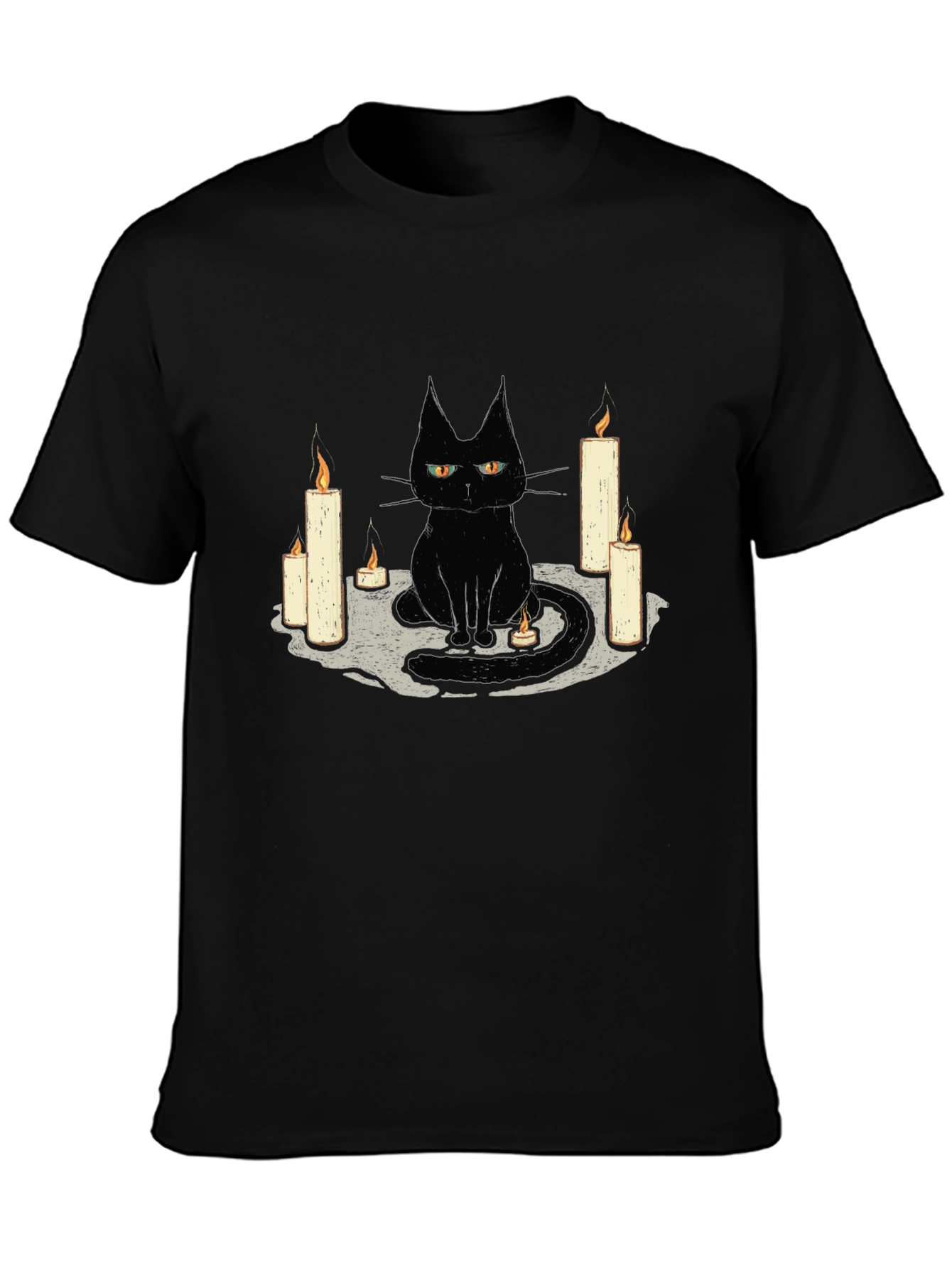 Black Cat Candle Graphic Tee - Unique Halloween T-Shirt