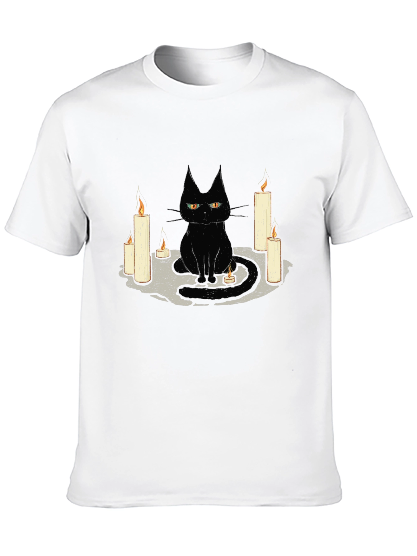 Black Cat Candle Graphic Tee - Unique Halloween T-Shirt