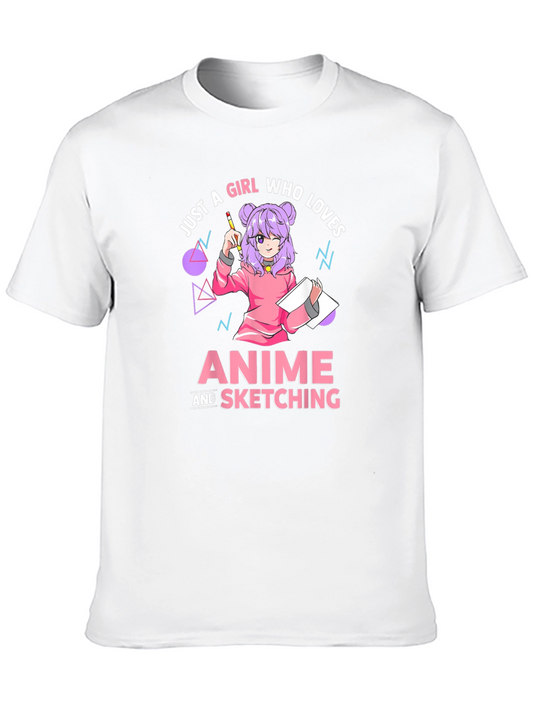 Anime and Sketching Girl T-Shirt - Black