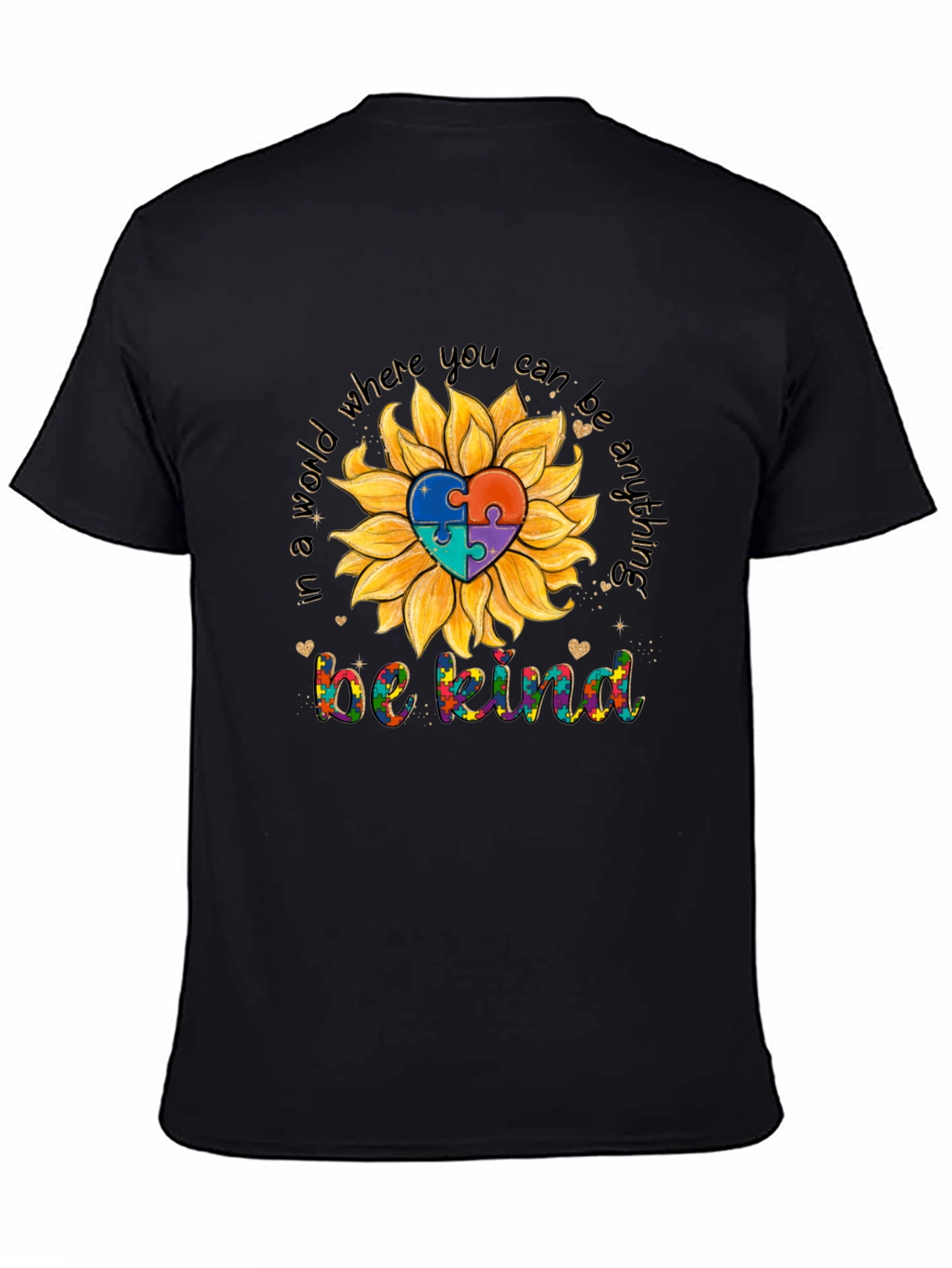 Be Kind Autism Awareness Sunflower Puzzle Heart T-Shirt