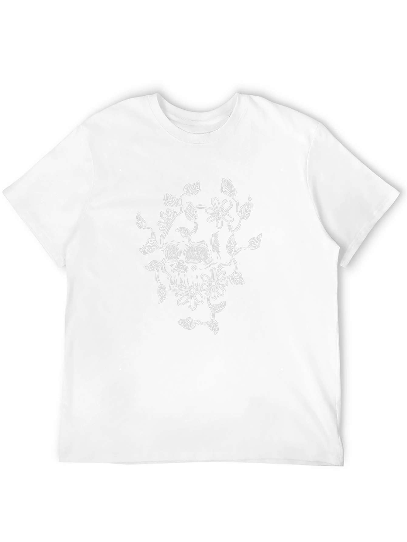 Skull and Floral Design Black T-Shirt