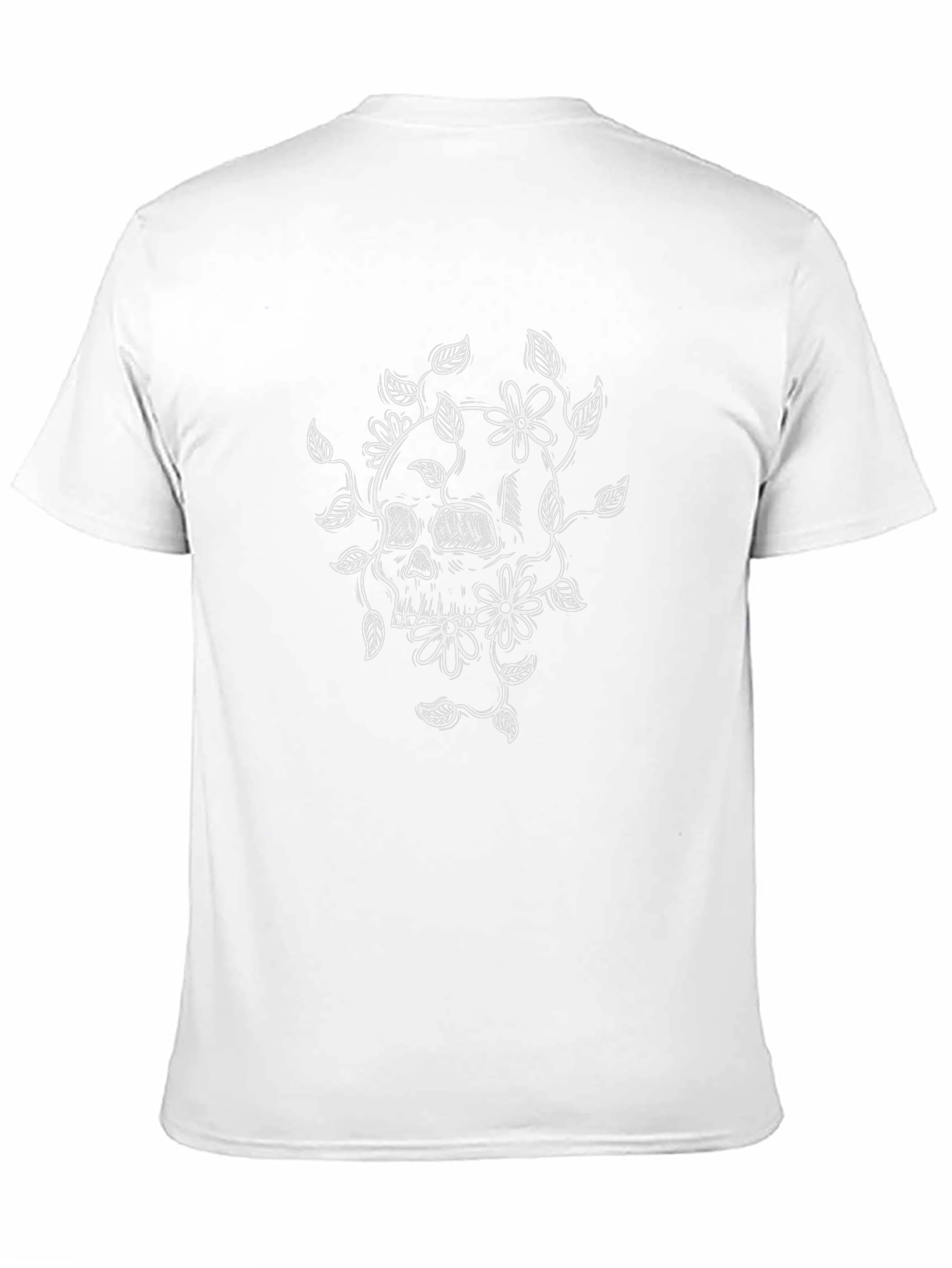 Skull and Floral Design Black T-Shirt
