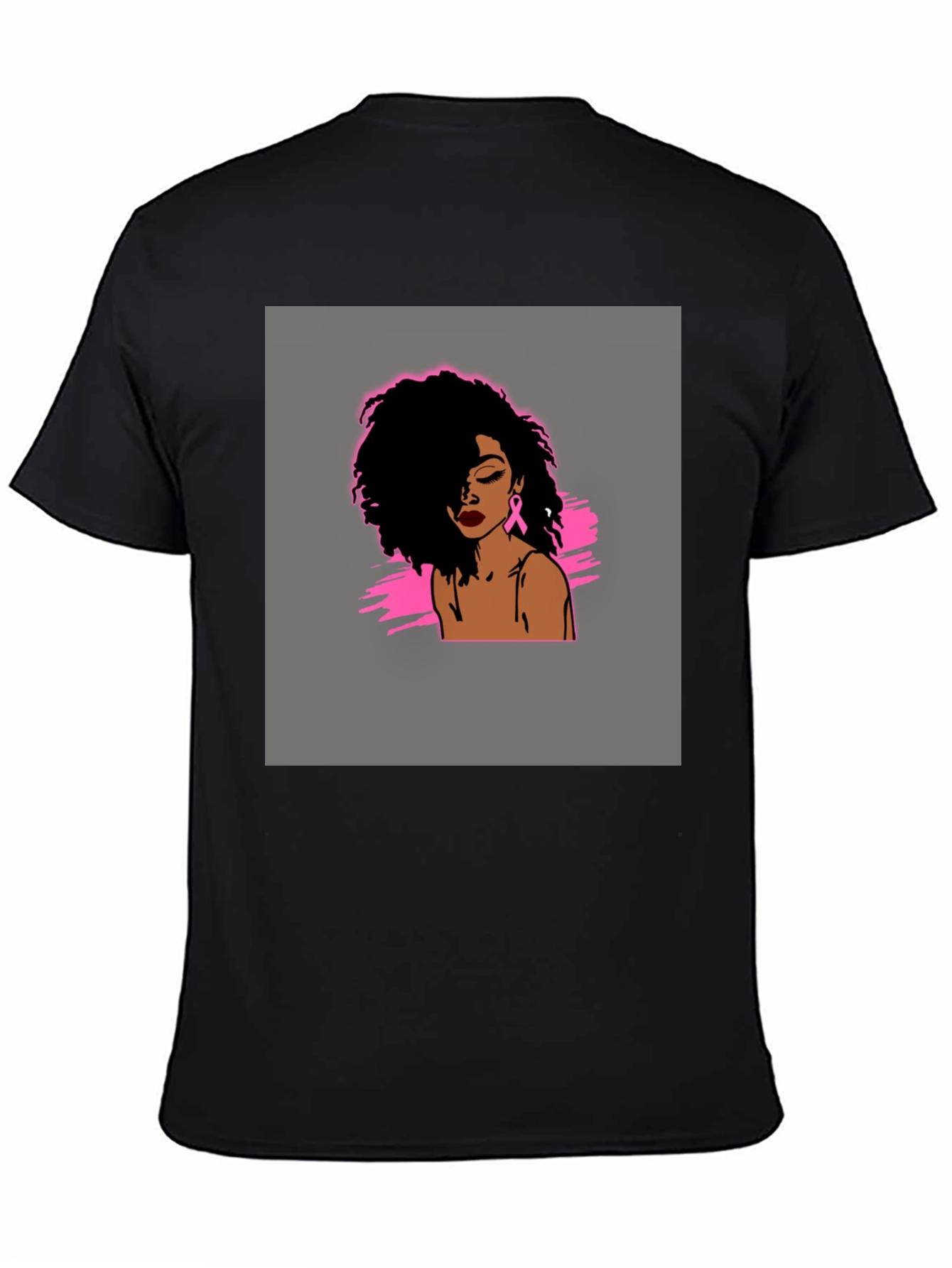 Black T-Shirt with Woman Breast Cancer Awareness Design