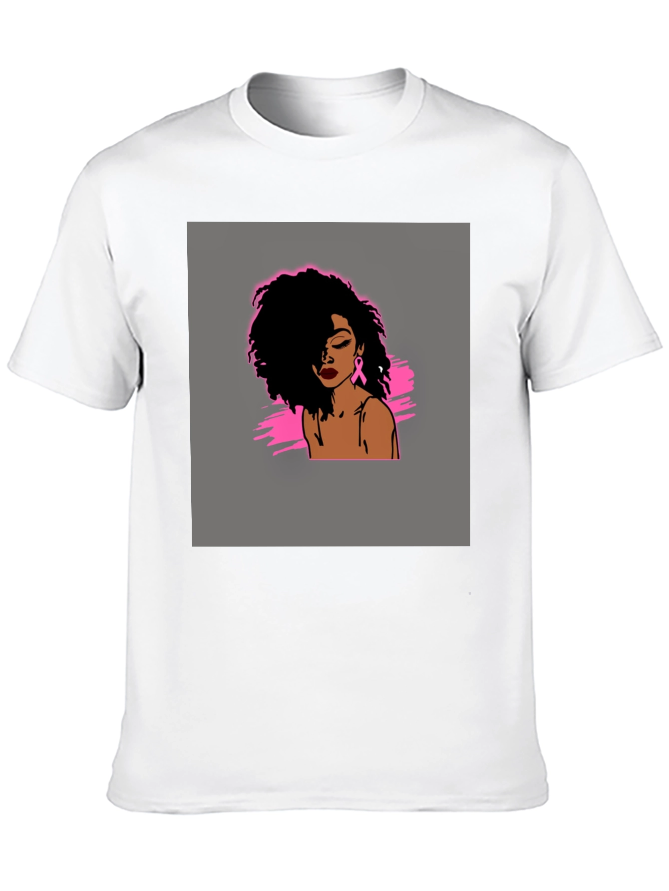 Black T-Shirt with Woman Breast Cancer Awareness Design