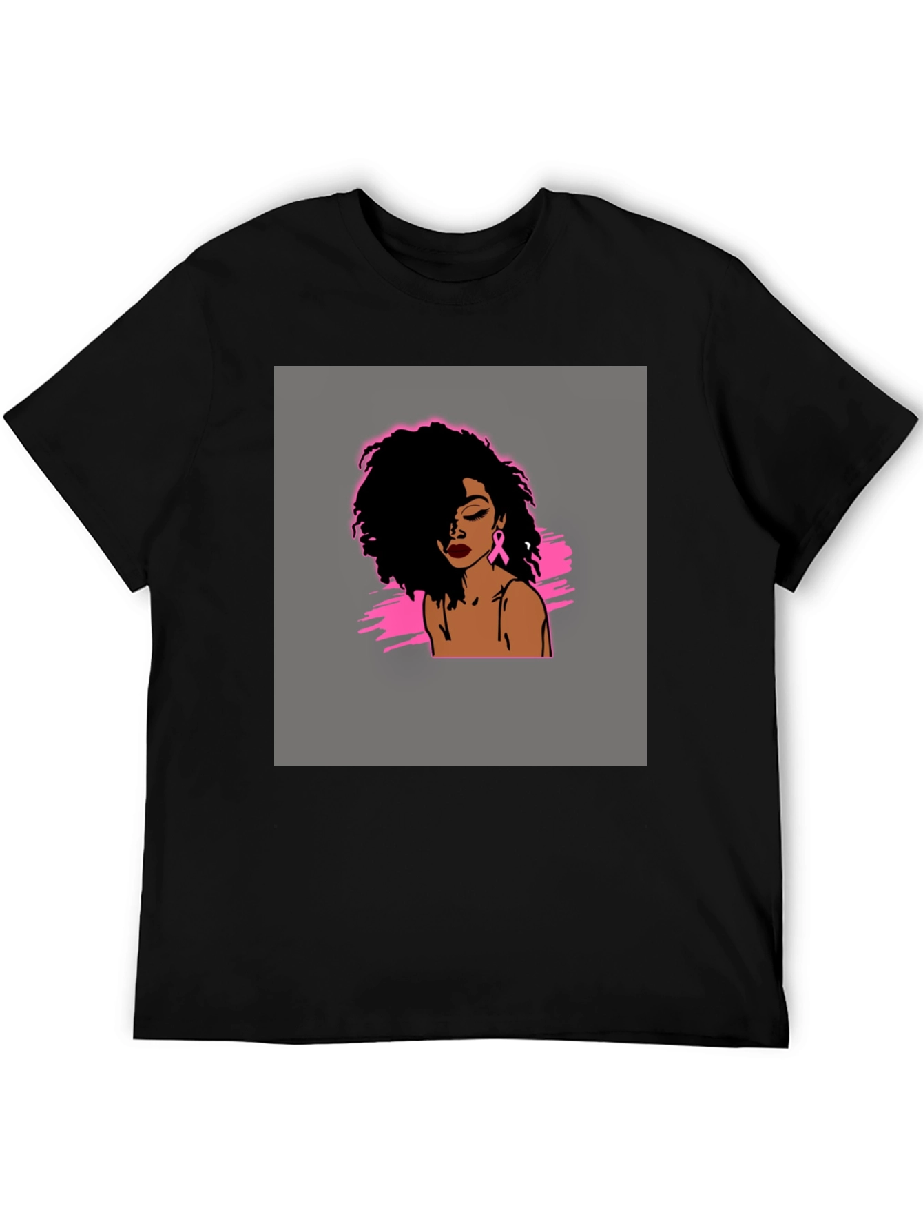 Black T-Shirt with Woman Breast Cancer Awareness Design
