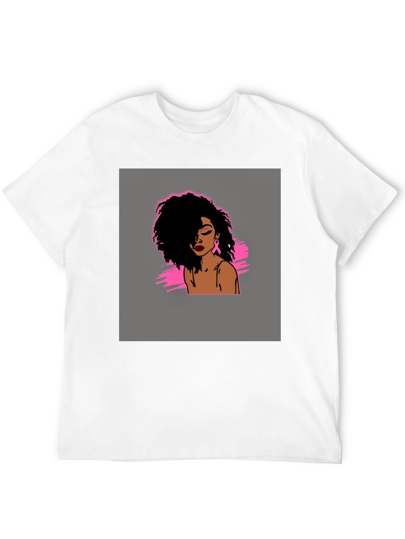 Black T-Shirt with Woman Breast Cancer Awareness Design