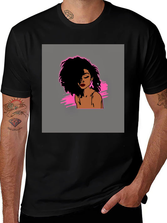 Black T-Shirt with Woman Breast Cancer Awareness Design