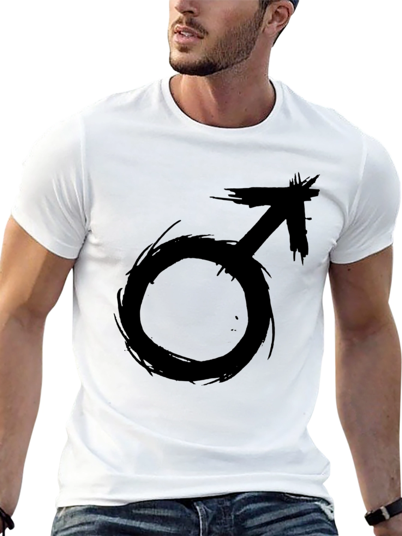Edgy Black T-Shirt with Grunge Male Symbol