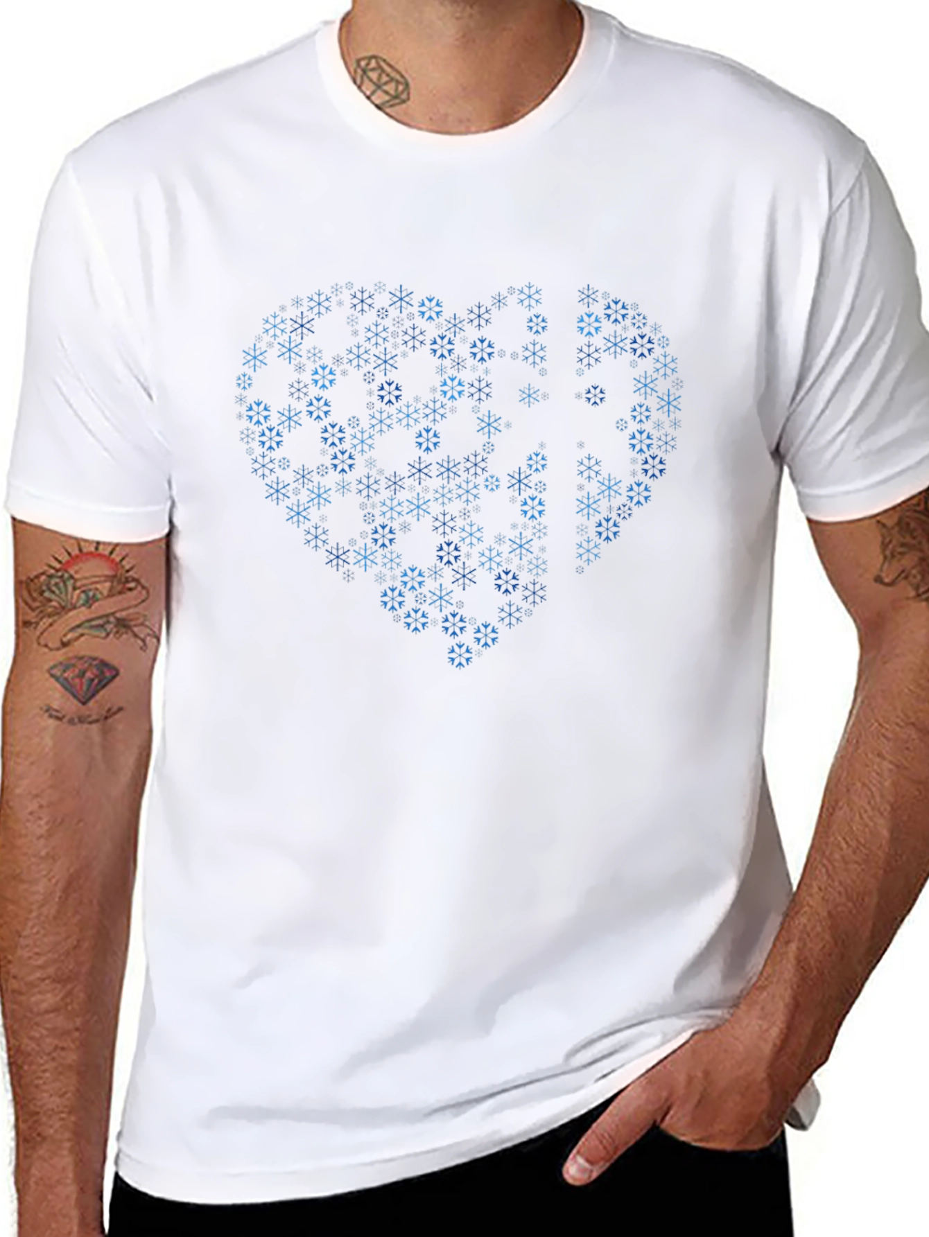 Heart Snowflake Graphic T-Shirt - Stylish Winter Apparel
