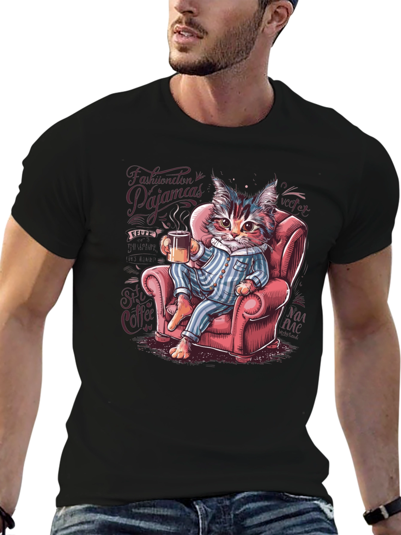 Cat in Pajamas Graphic Tee - Cozy & Stylish