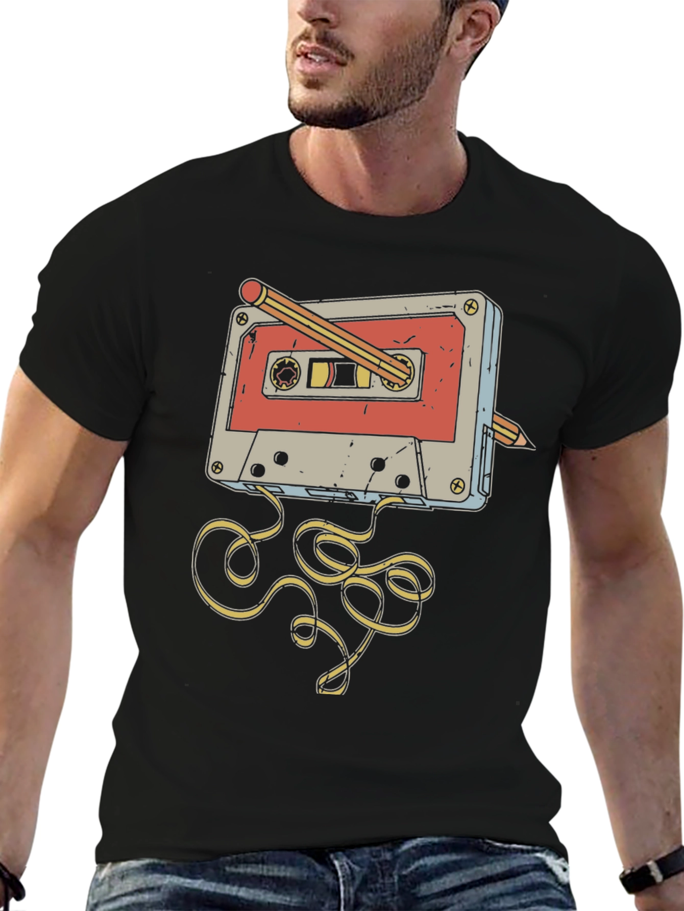 Retro Cassette Tape Pencil Rewind T-Shirt