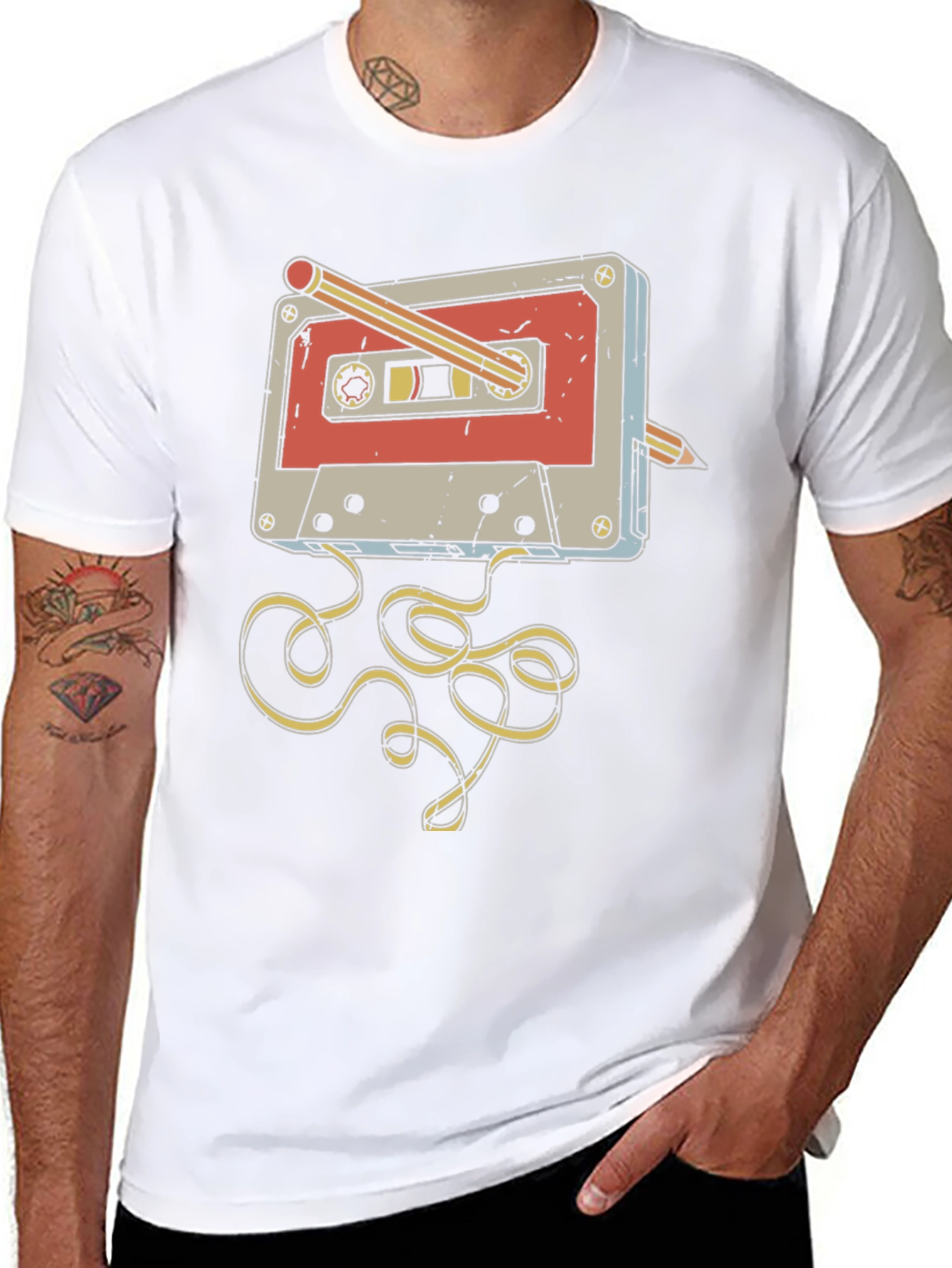 Retro Cassette Tape Pencil Rewind T-Shirt