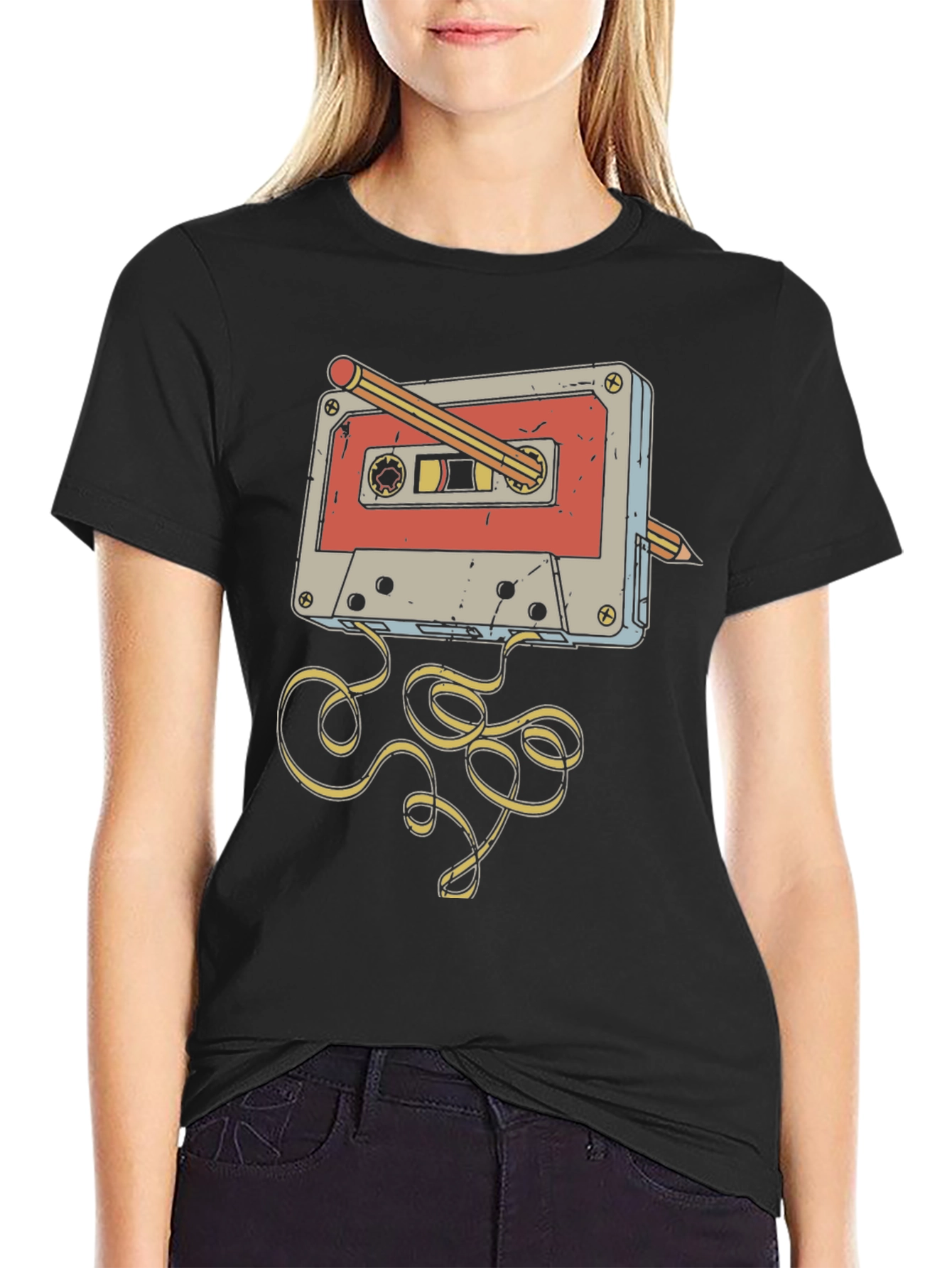 Retro Cassette Tape Pencil Rewind T-Shirt