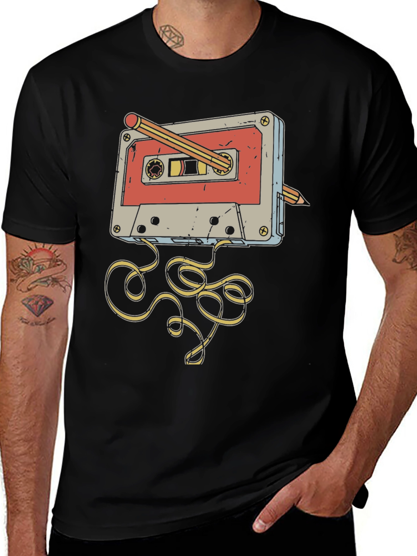 Retro Cassette Tape Pencil Rewind T-Shirt