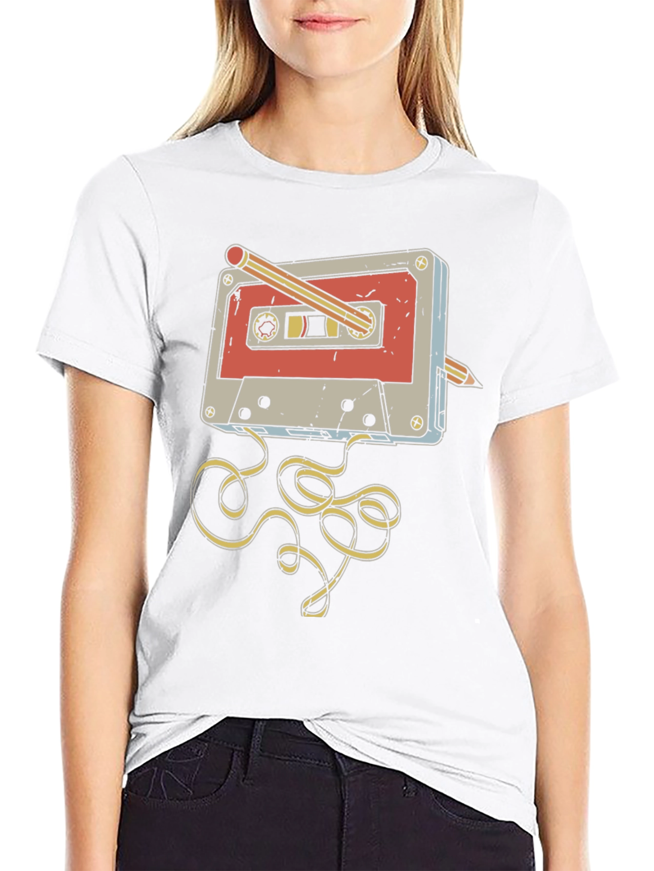 Retro Cassette Tape Pencil Rewind T-Shirt