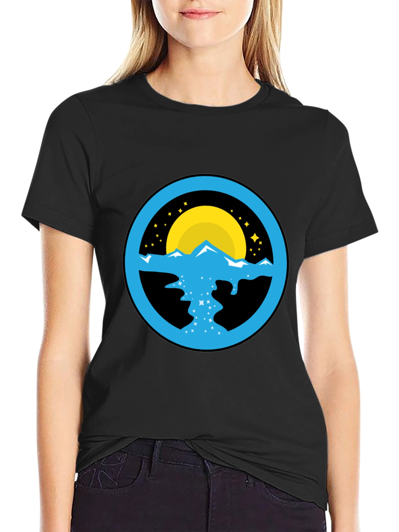 Mountain River Graphic Black T-Shirt