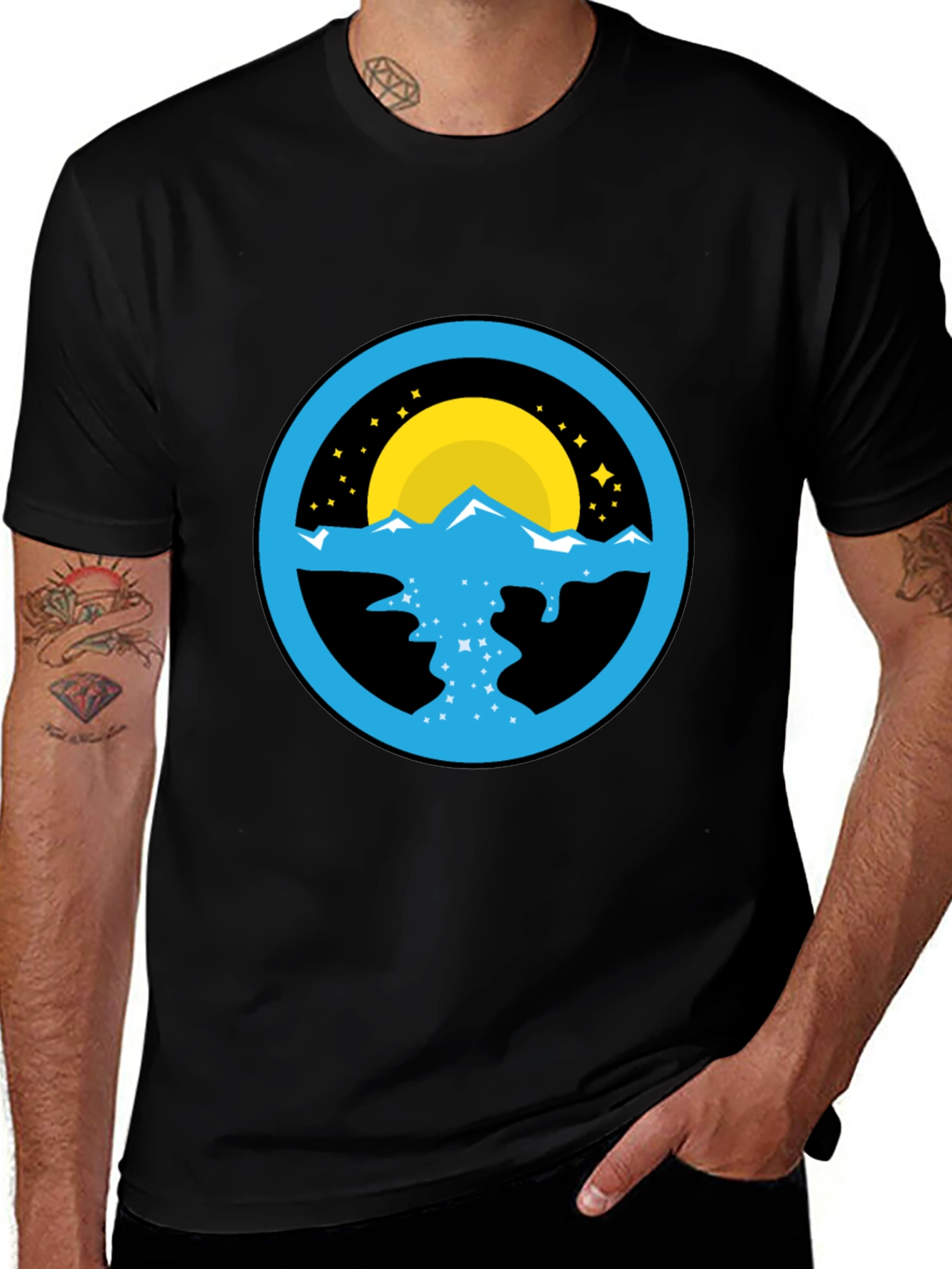 Mountain River Graphic Black T-Shirt