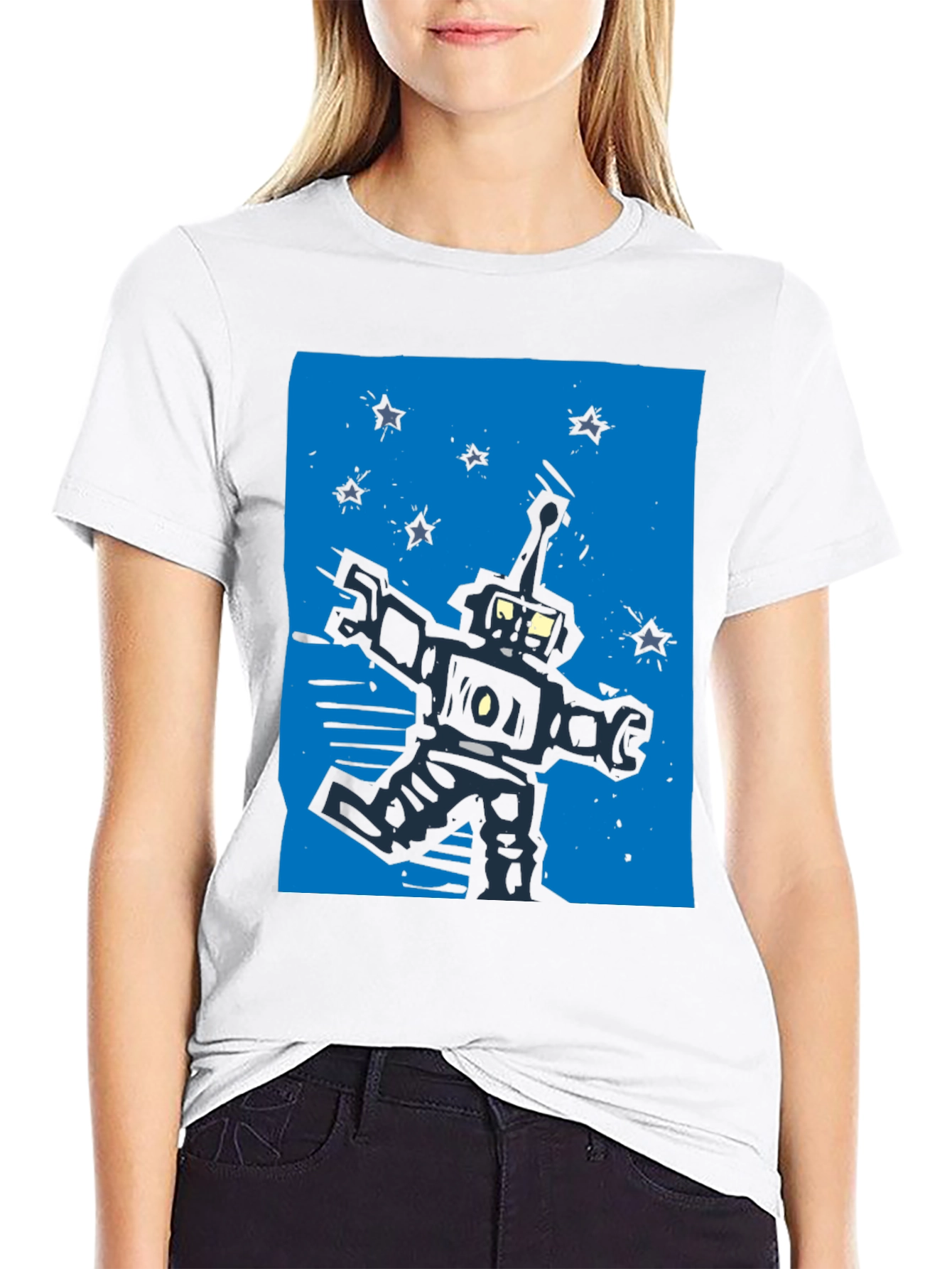 Retro Robot Graphic Black T-Shirt