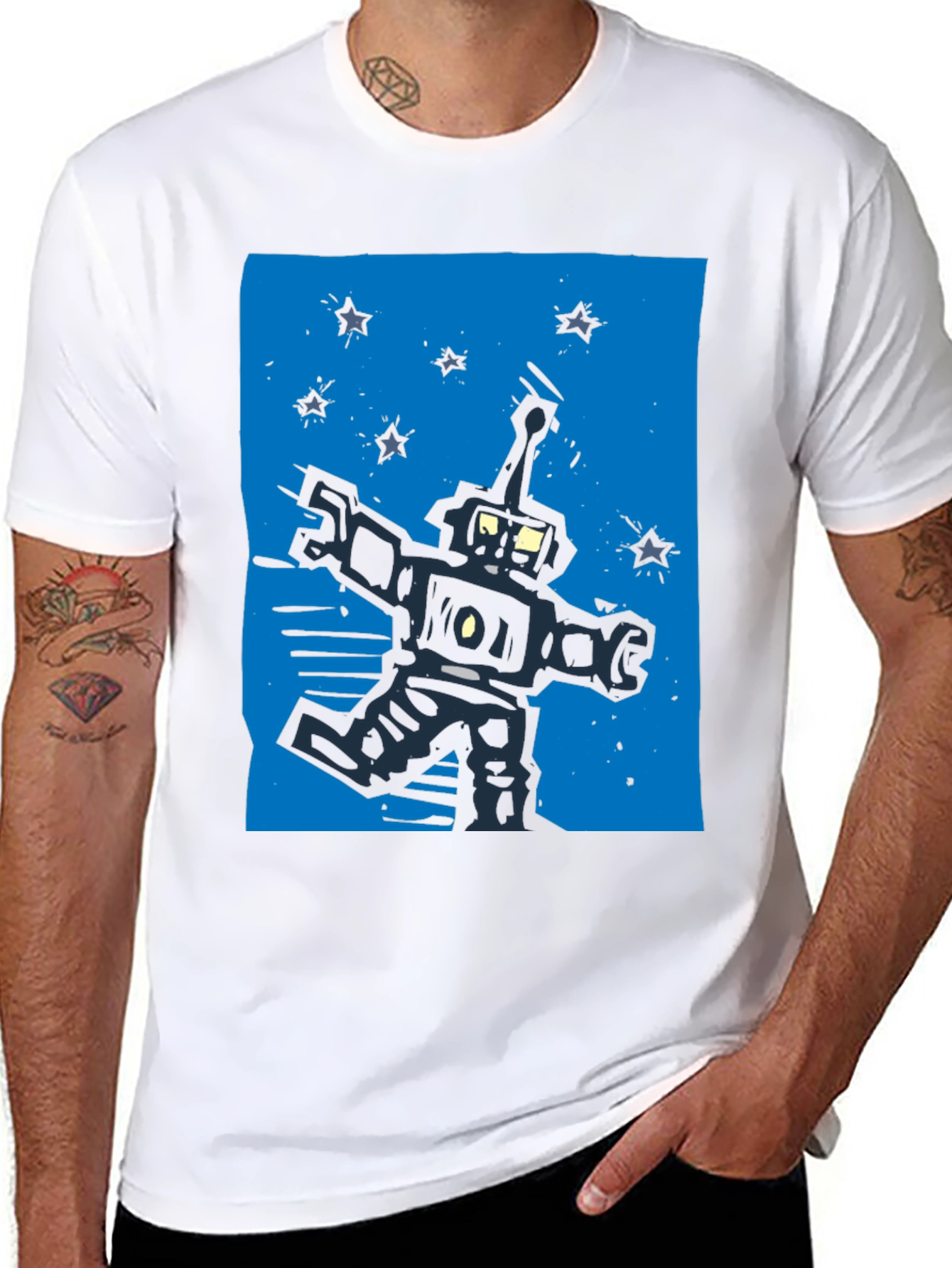 Retro Robot Graphic Black T-Shirt