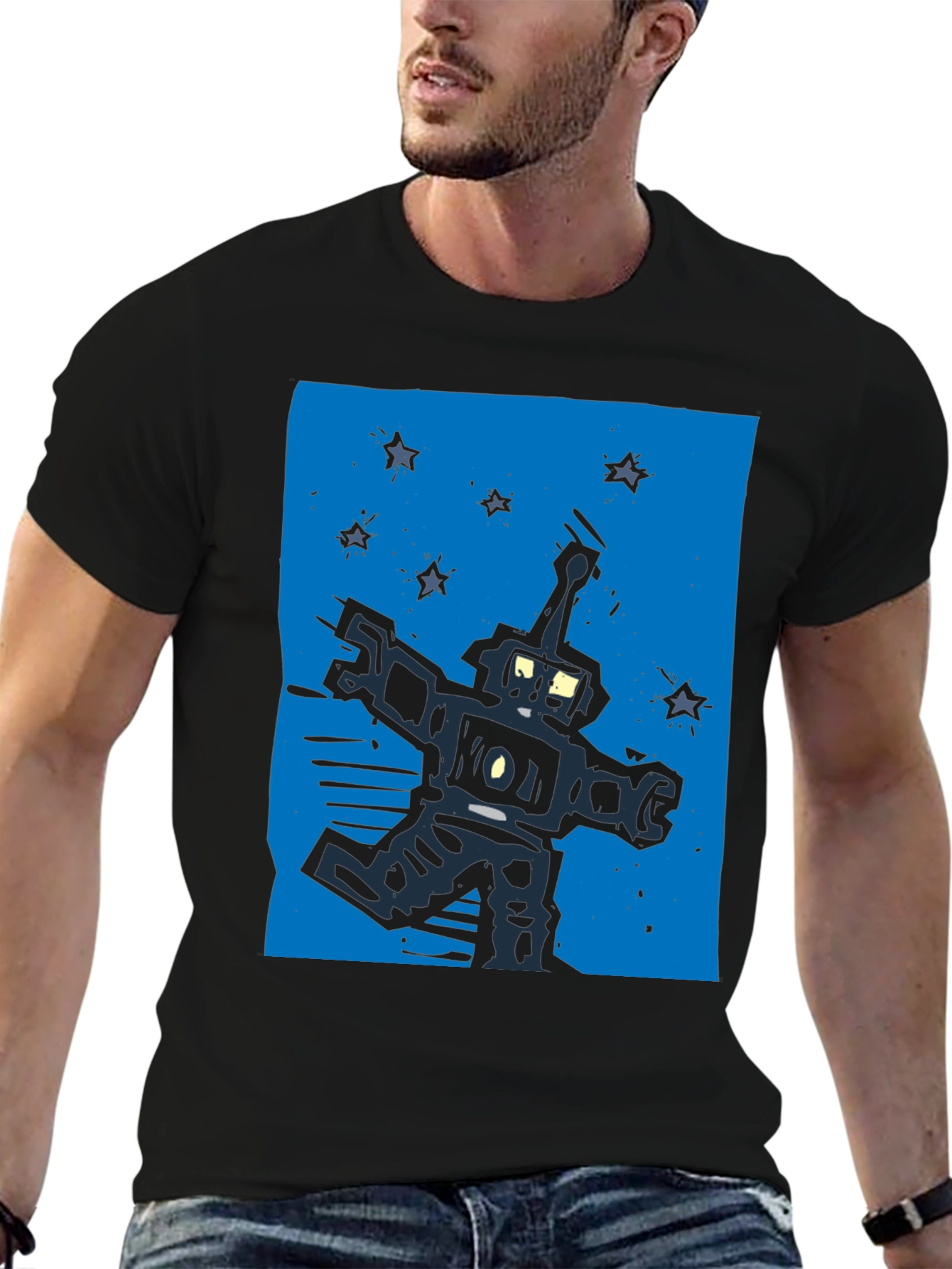Retro Robot Graphic Black T-Shirt